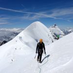 Ascendiendo por la arista de los Breithorns. Breithorn Occidental y Cervino al fondo