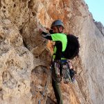 Javi empezando el cuarto largo, el más duro de la vía